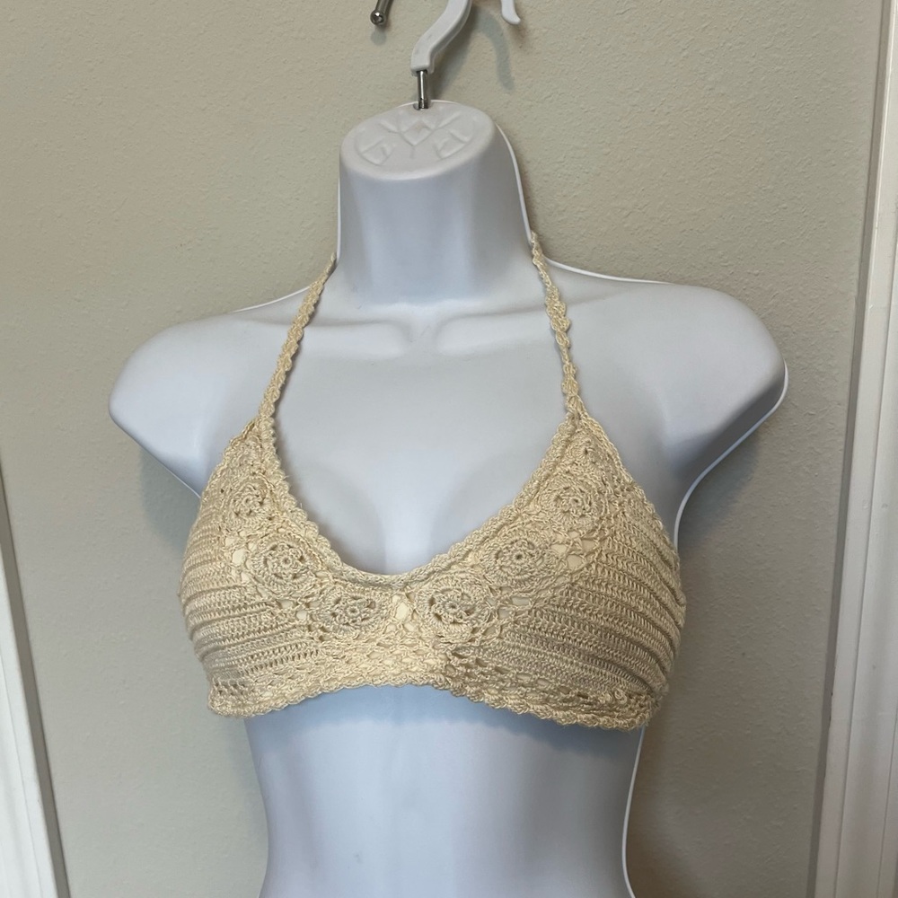Altar’D State Cream Crochet Padded Swim Bikini Top